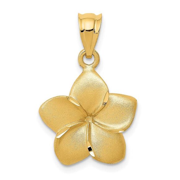 Black Bow Jewelry Co. Jewelry - 14k Yellow Gold 15mm Satin Plumeria Pendant